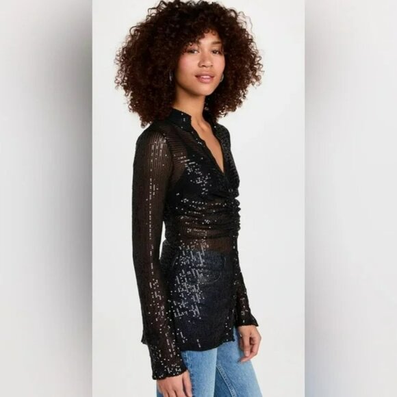 Free People Sequin Shirtee in Black.  SZ XL - Picture 3 of 5